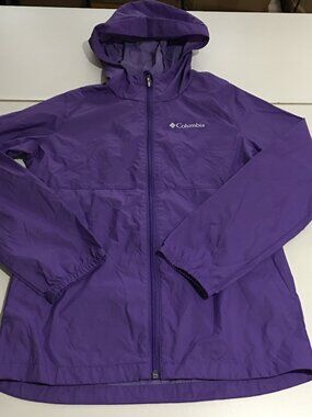 Columbia Kids Youth Girls Rain Jacket Medium Full Zip Hooded Purple